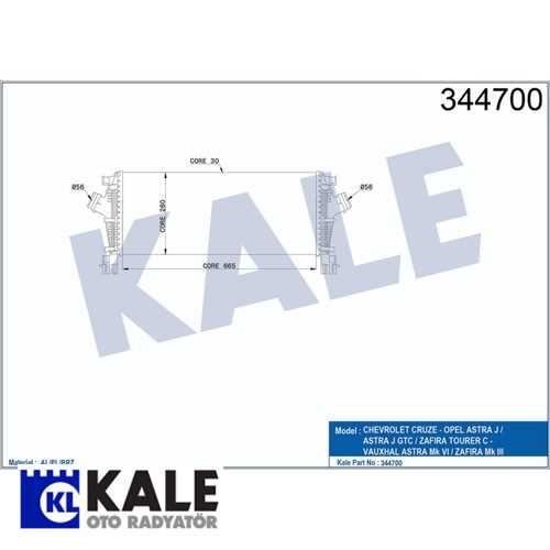 OPEL ASTRA J ZAFIRA C CRUZE OPEL SU RADYATÖRÜ AL/PL/BRZ MANUEL SANZUMAN Ürün Görseli