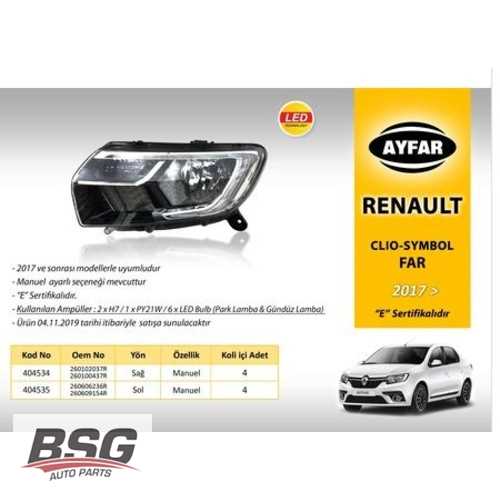 RENAULT CLIO SYMBOL RENAULT FAR SAG MANUEL LEDLI Ürün Görseli