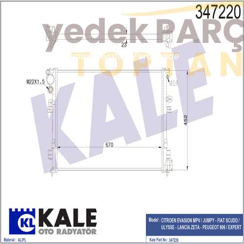 KALE RADYATOR SCUDO 1.9D JUMPY 1.9D (ESKI KOD 2049012AL)