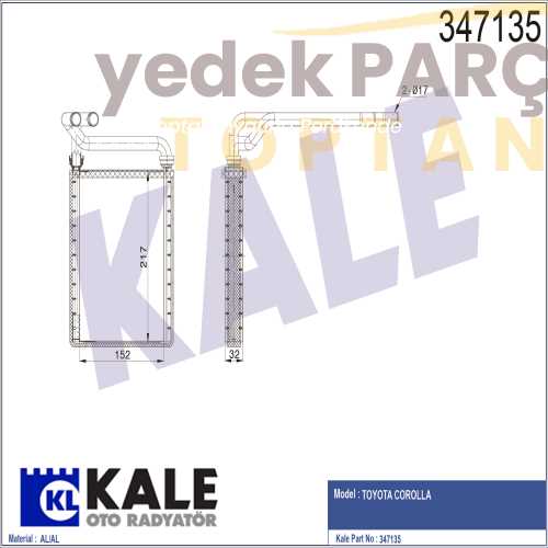 KALE KALORIFER RADYATORU COROLLA 1.4 1.6VVT-I 02>07 BRAZING AL 152X217X32