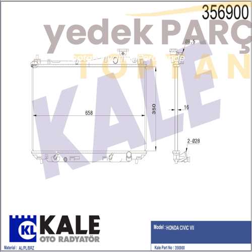 Yedek Parça :KALE RADYATOR HONDA CIVIC VII AUTOMATIC Özellikler: 356900