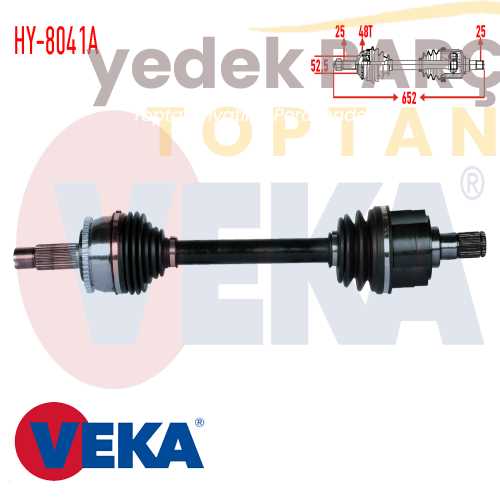 Yedek Parça :VEKA KOMPLE AKS ON SAG HYUNDAI I20 (PB PBT) 1.4 M-T ABSLI 48 DIS UZUNLUK 930MM 2008-2015 Özellikler: HY-8040A