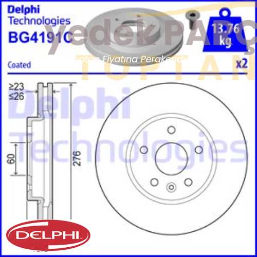 DELPHI FREN DISKI ON ASTRAJ 10>CRUZE10> 15INC 276MM