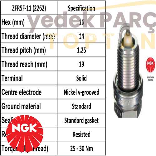 Yedek Parça :NGK BUJI ZFR5F 11 I20 08>11 1.4 I30 08>11 1.4 1.6 KIA CEED 07>11 1. 1.6 Özellikler: 2262