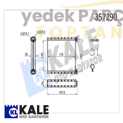 Yedek Parça :KALE KALORIFER RADYATORU CLIO5 0.9 1.0 TCE 1.5DCI 19> BORUSUZ BRAZING AL 134X178X26 Özellikler: 357290