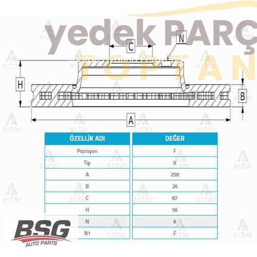 BSG FREN DISKI ÖN ADET : 258 X 6 HAVALI