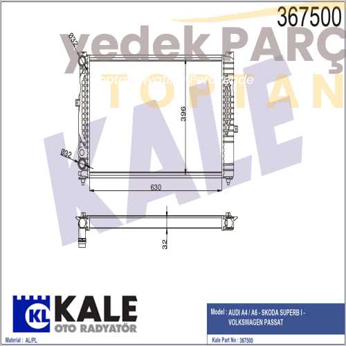 KALE RADYATOR VW PASSAT A4 18 18T 1.9TDI 96 MANUEL VITES 630X396X34