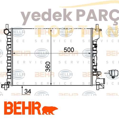 Yedek Parça :BEHR SU RADYATÖRÜ BENZINLI (KLIMALI) ;AC Özellikler: BENZINLI (KLIMALI) ;AC