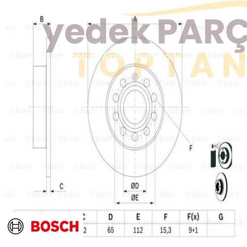 BOSCH FREN DISKI GOLF6 1.6 TDI 12.2008 11.2012; GOLF6 1.4 TSI 10.2008 11.2012; TOURAN 1.9 TDI 11.