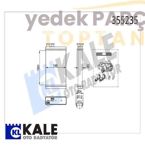 KALE KALORIFER RADYATORU 308-2/SW 1.2THP 1.2VTI 1.6HDI 13> BORUSUZ APARATLI BRAZING 180X22X42