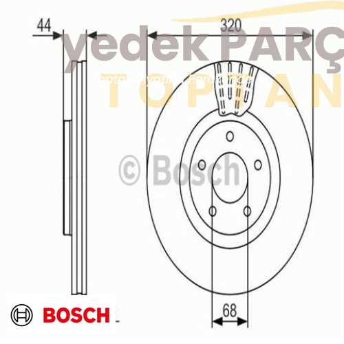 BOSCH FREN DISKI (TEKLI) ON [320 /2826 MM] HAVA KANALLI KOLEOS 2.0 DCI 4X4 09.2008 ; QASHQAI+2 1.6 DCI 07.